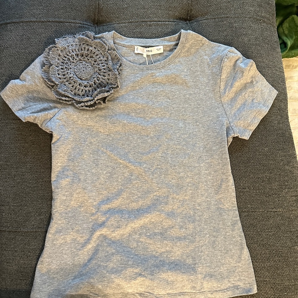 Mango Gray Top with Crochet Detail